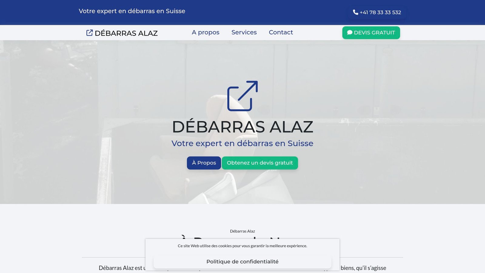 Screenshot of alaz.ch header dealing with cleaning and clearing services.