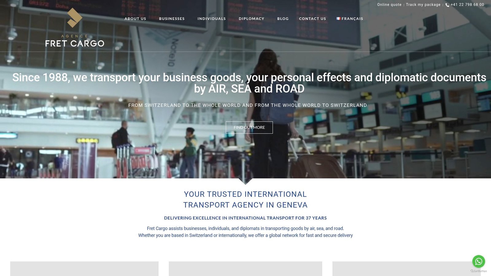 Screenshot of the FretCargo website showing criteria for choosing a freight provider.