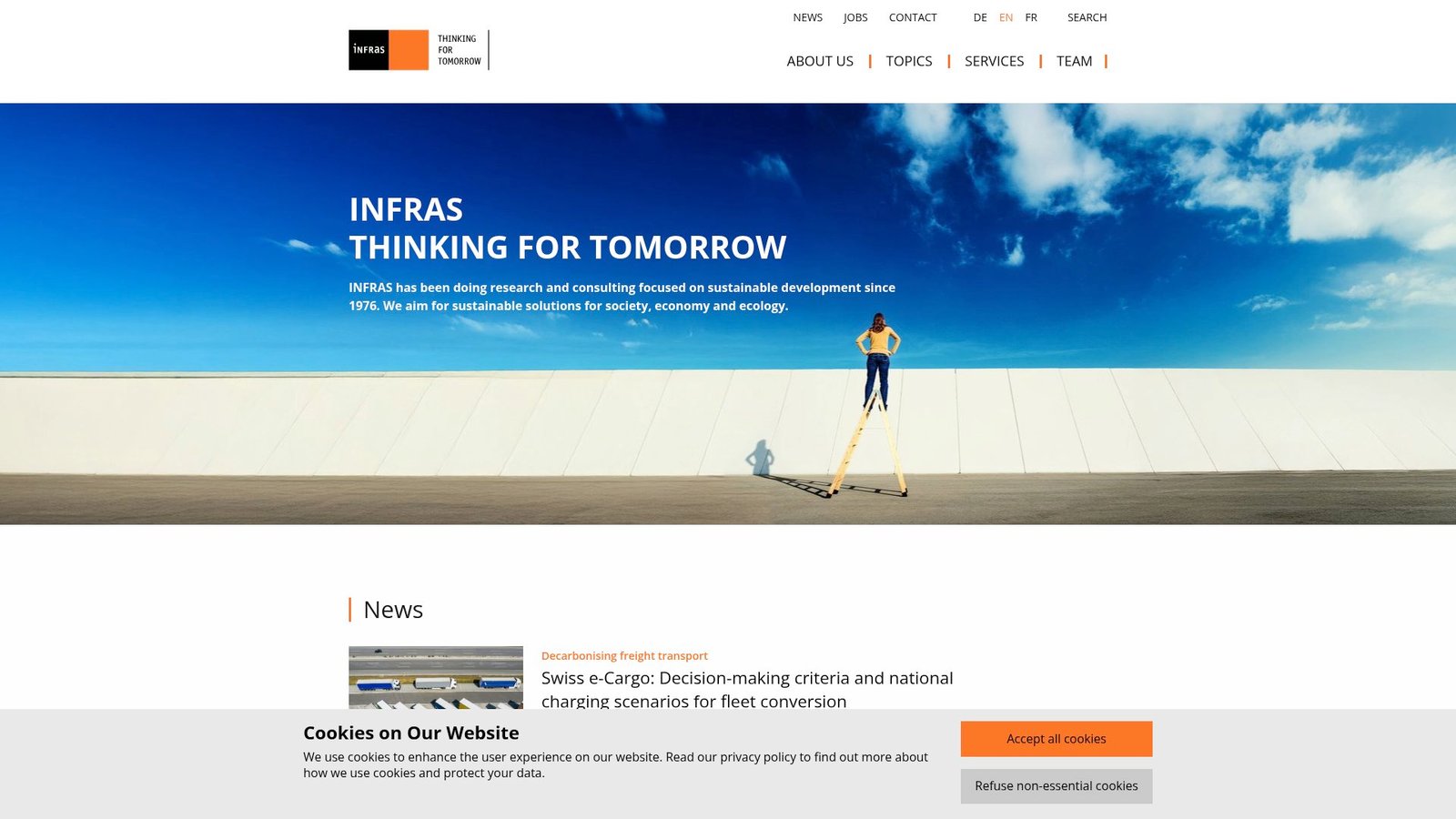 Top section of Infras website showing the report on modal transport choice