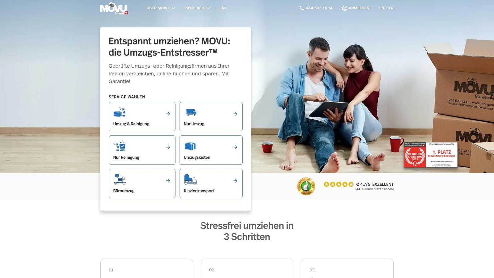 Comparison table on movu.ch showing different moving quotes