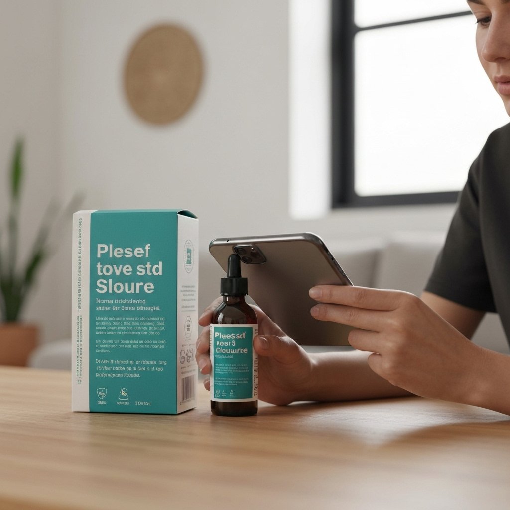 A close-up shot of a person using a smartphone to take a photo of a packaged furniture item with a focus on the shipping label in a bright living room context
