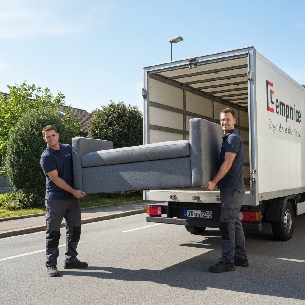 Equipe de déménagement professionnelle chargeant un canapé dans une camionnette 20m3 à Yverdon