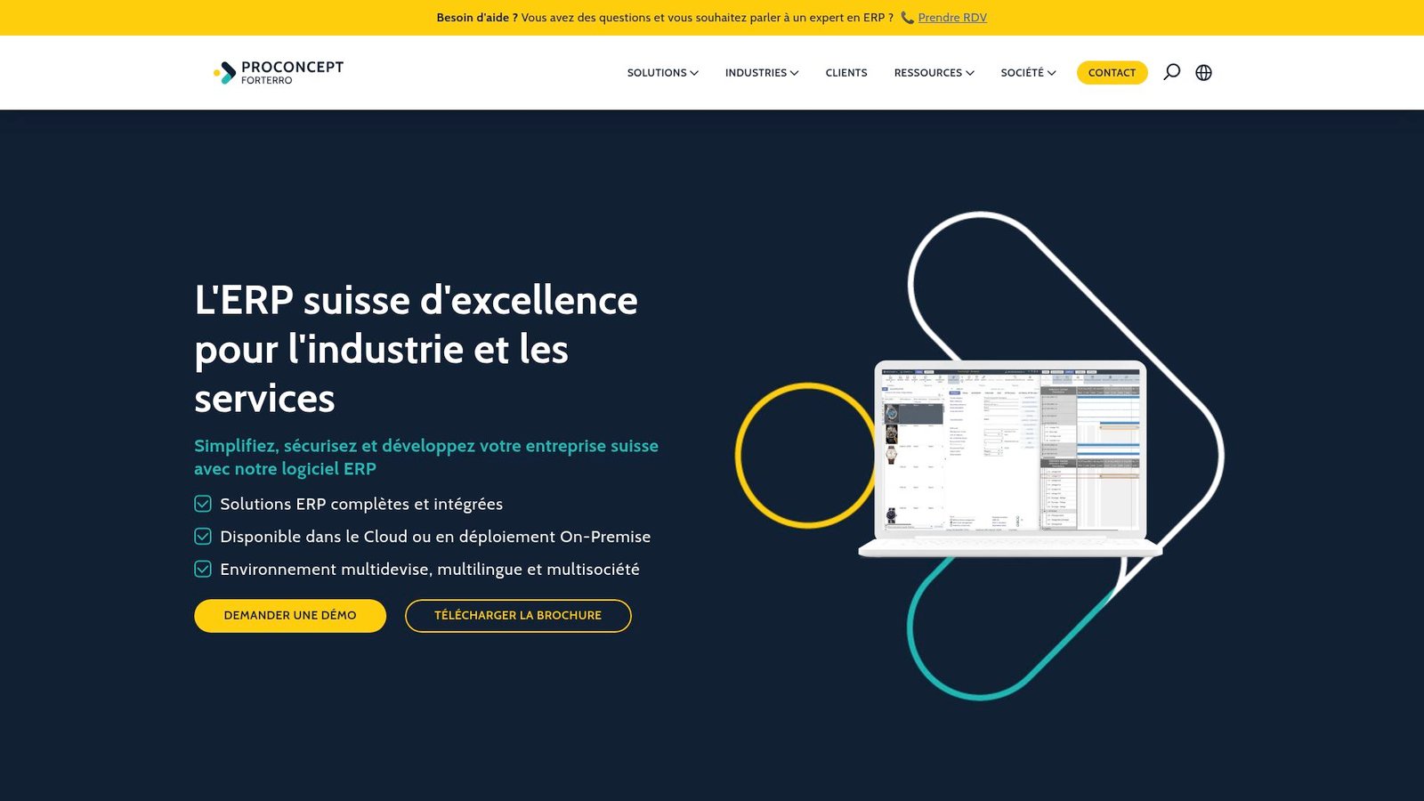 ProConcept website homepage illustrating ERP solutions for Swiss SMEs