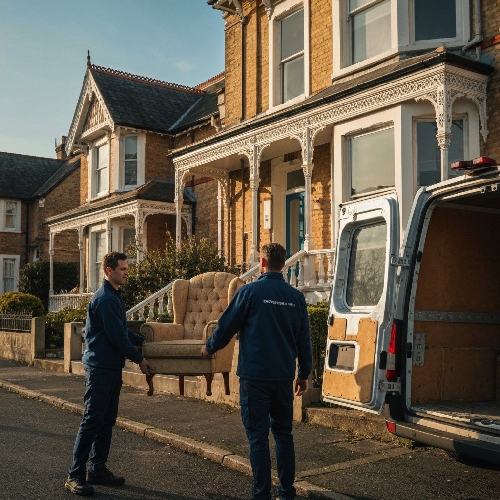 Livreurs professionnels déchargeant avec soin un canapé moderne d