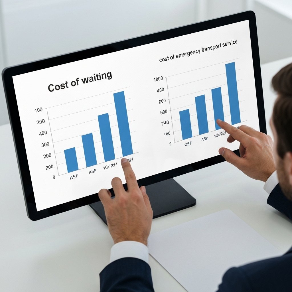 Comparison chart showing the cost of waiting vs cost of emergency transport service