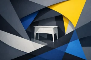 Spécialiste livraison meubles fragiles Suisse. Image abstraite de mobilier protégé, transport sécurisé.