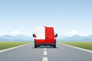 Formation chauffeur livreur suisse 2026: van de livraison moderne sur route de montagne, prêt à démarrer.