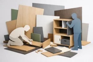Image abstraite: qui peut monter un meuble après livraison en Suisse? Options d'assemblage de meubles.