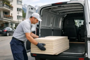 Chargement efficace de matériaux de construction légers pour leur transport en Suisse. Guide 2026.