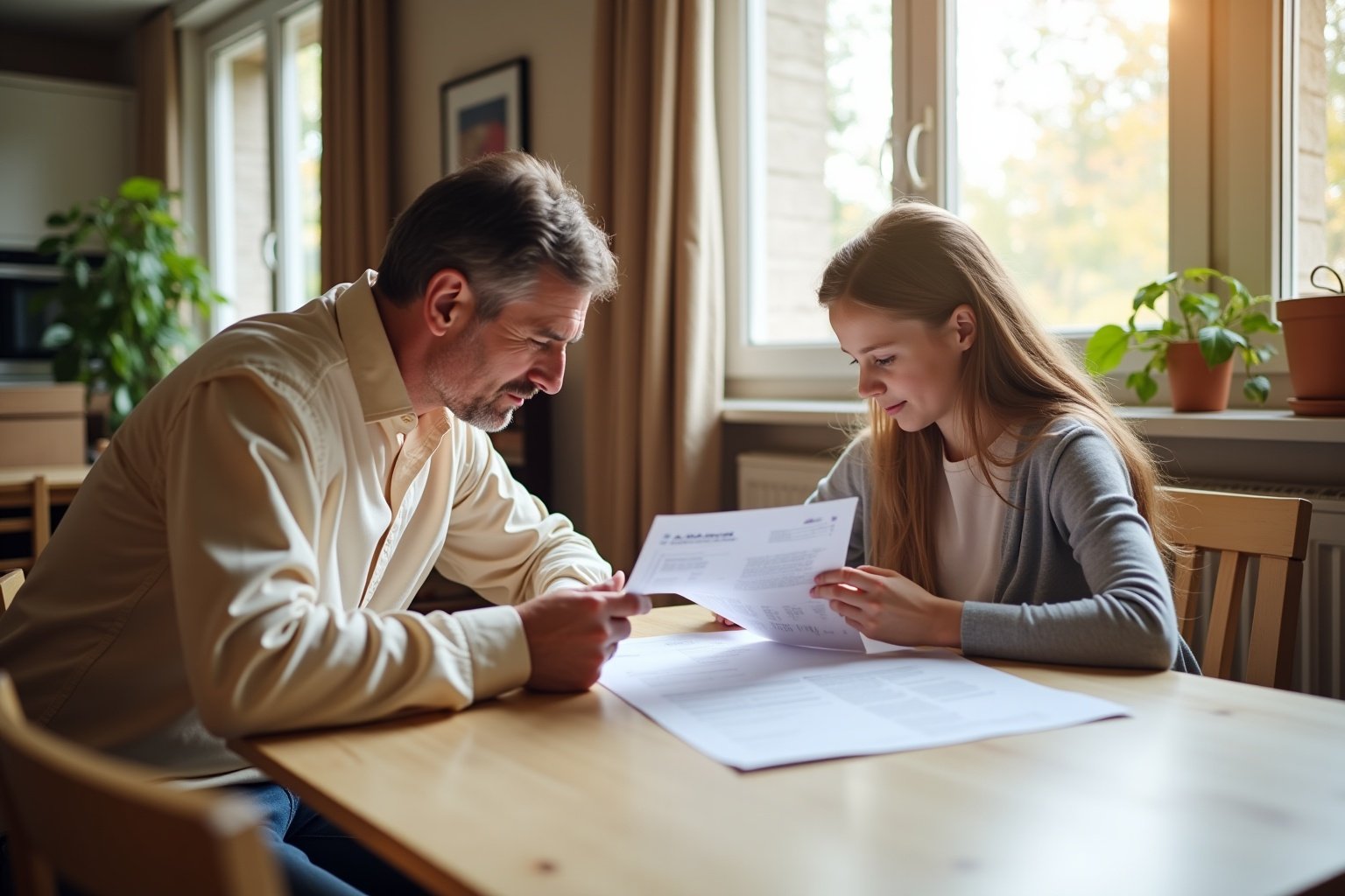Un homme et une femme examinent attentivement des documents ensemble.