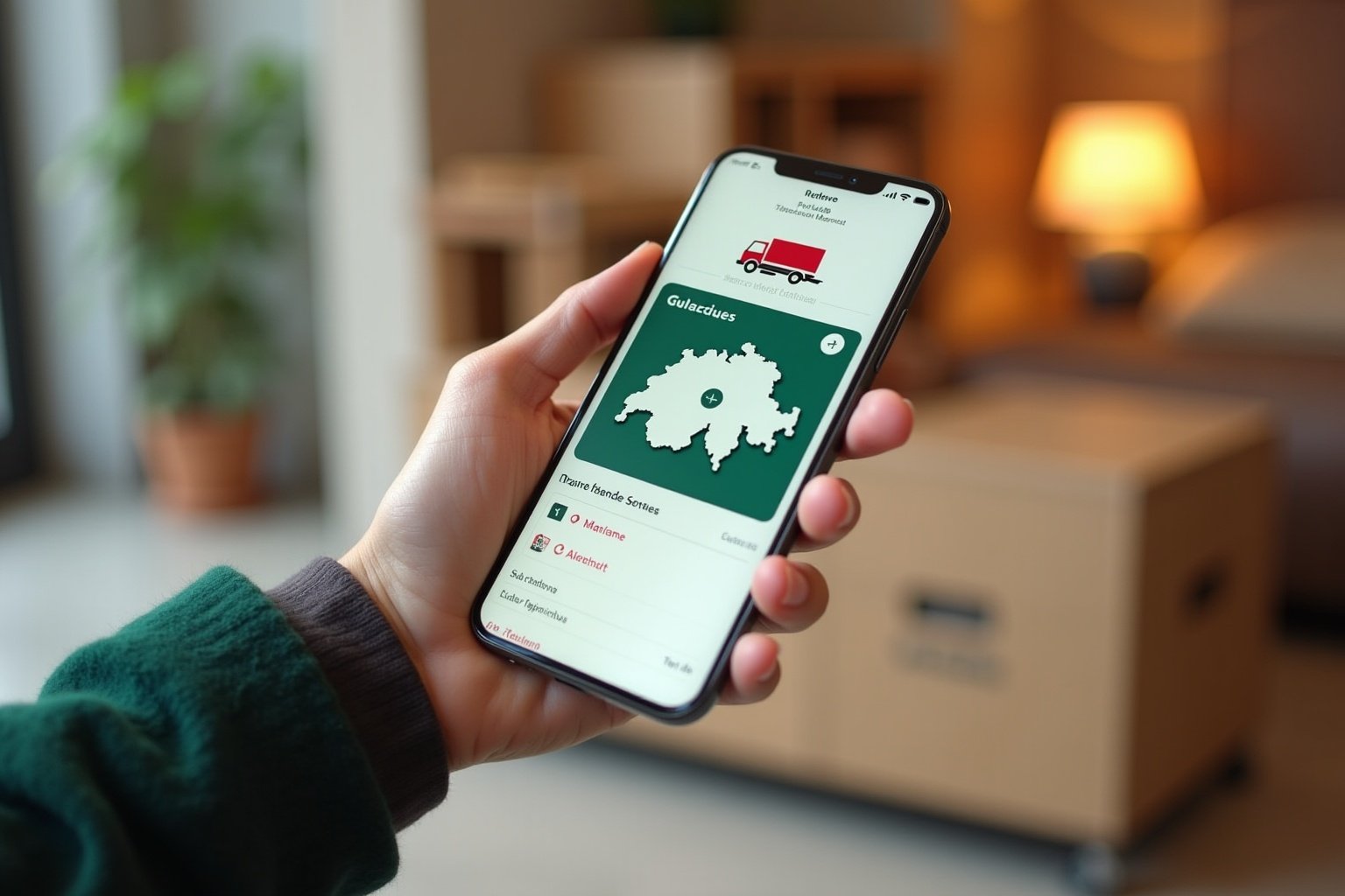 Smartphone affichant une application de suivi des livraisons en Suisse.