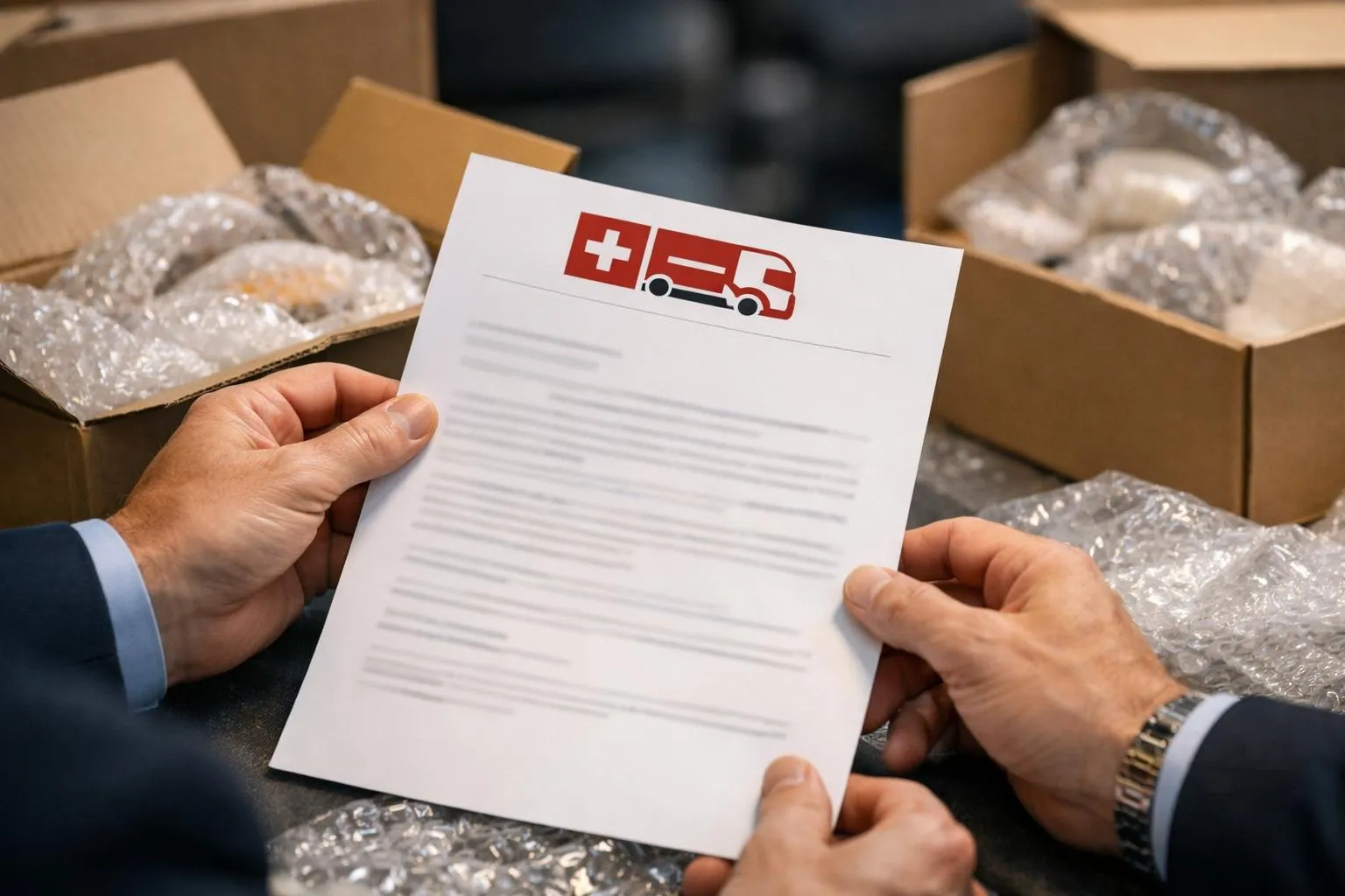 Document d'expédition avec logo de transport médical.